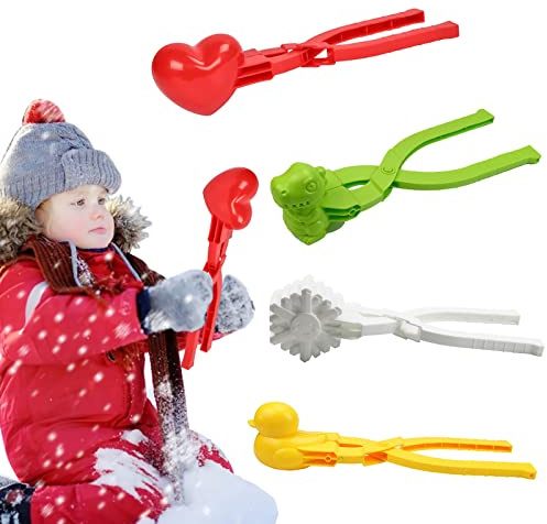 GETBSTOOP 4 st Snowball Maker, Anka Form Bekväm snöbollsklämma med handtag, Snowball Maker Tool Clip, Vinter utomhusleksaker och spel, Duck Love Heart Penguins Snöformar för vuxna barn