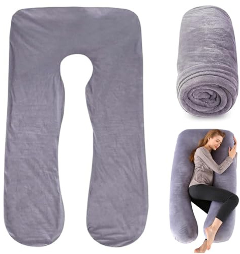 FARYODI Coussin de grossesse en forme de U - Housse de rechange - 140 x 80 cm - Pour femme enceinte et d'allaitement - 100 % coton - Amovible et lavable en machine - Doux pour la peau - Respirant