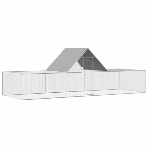Mhdvray Pollaio 6 x 2 x 2 m in acciaio zincato, grande recinto per pollame con copertura del tetto, stabile beccuccio per galline, anatre e oche, recinti liberi con porta richiudibile, colore: argento