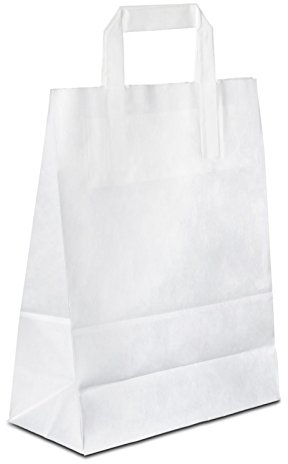 Papiertüten weiß mit Flach-Henkel I 500 Stk. 26+10x33cm I Papiertragetasche für Einzelhandel, Hochzeit, Geburtstag, TO-GO I Geschenktüten aus Kraftpapier I HUTNER