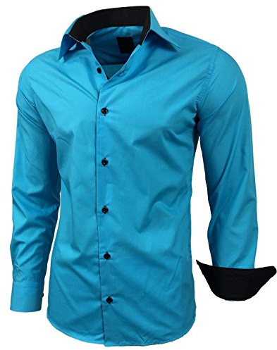 Subliminal Mode - Repassage Facile Chemise Homme Col Bicolore Uni Manches Longues Coupe Slim Business Idée Cadeau, Noël, Saint Valentin RN44,4XL,Turquoise