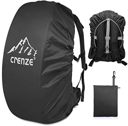 Crenze Housse de pluie pour sac à dos 15-90 l, housse imperméable réfléchissante, idéale pour randonnée, camping, voyage, cyclisme, Noir , M:30-40L