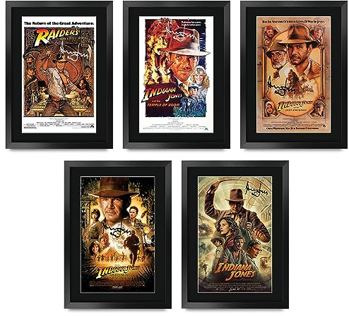 HWC Trading FR A3 Indiana Jones Saga Harrison Ford Geschenke Geduckter Poster Signiertes Autogramm Foto für Fans von Film Memorabilien - A3 Gerahmt