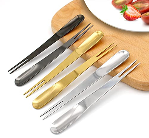 Dessertgabeln LERANXIN Gabeln 6 Stück Doppelzweck Dessertgabeln Obstgabeln Edelstahl Dreifarbige Minigabel, zum Verkosten von Desserts, Snacks, Salaten, Gebäck, Eiscreme