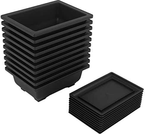 Onmancy 10 Packungen Bonsai Trainings Töpfe mit Tablett Kunststoff Bonsai Pflanzen Topf für Garten Wohnen Balkon 16,5X12Cm