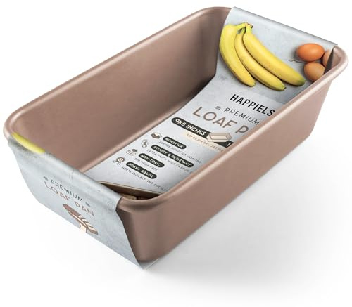 HAPPIELS Nonstick 9x5 inch Bread Loaf Pan for Oven | PFOA & BPA Free Non Toxic Loaf Tin | Molds for Baking | Best 9 x 5 Non stick Bakeware | Nontoxic 5x9 Banana Bread Mold Pans & Tins
