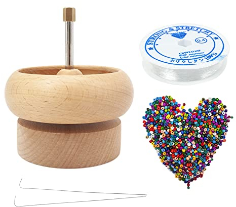 Bekasa Perlen-Spinner, Tonperlen-Spinner mit 2 Perlen und Perlennadeln, Schmuckherstellung, Holzperlen-Spinner für Bastelarbeiten, DIY-Perlen, Taillenperlen, Armbänder