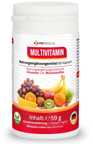 MULTIVITAMINE und MINERALSTOFFE A-Z KAPSELN Monatspackung, vegane Multivitaminkapseln mit 23 aktiven Vitaminen & Mineralstoffen Primedical 1 x 60 Kapseln