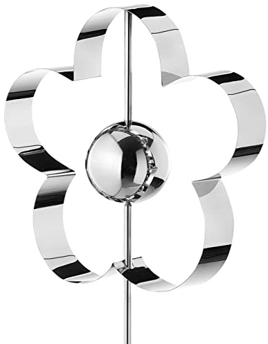 Kobolo Gartenstecker Flower, Edelstahl, Silber, 118 cm, dekorativer Blumenstecker, mit Edelstahlkugel für Moderne Gartendekoration