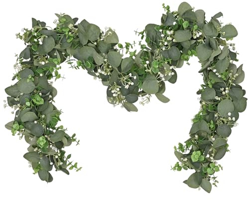 Dolicer 2 Packs 6FT Artificial Eucalyptus Garland, Faux Greenery Garland Fake Vines Hanging Silver Dollar Eucalyptus Leaves for Wedding Backdrop Arch Table Wall Party Home Decor