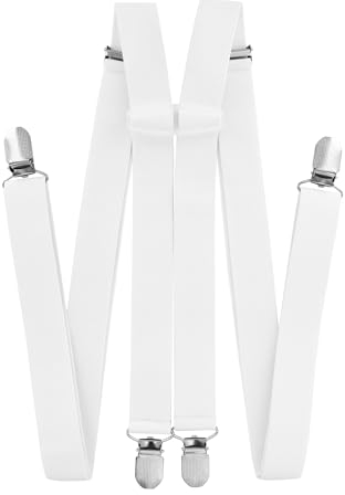 axy Hosenträger für Herren breit 2,5 cm in H-Form mit 4 Hosenträger Clips extra stark längenverstellbar (Weiss)