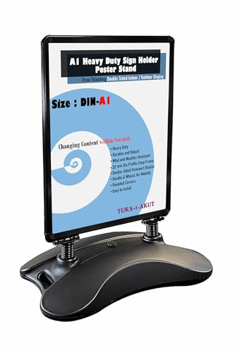 TUKA-i-AKUT DIN A1 Soporte para Carteles, Doble Cara, Robusto Expositor de Póster con Ruedas y Marco de Aluminio, Base Resistente, Soporte Publicitario Estable Interiores y Exteriores, TKD8425 Negro