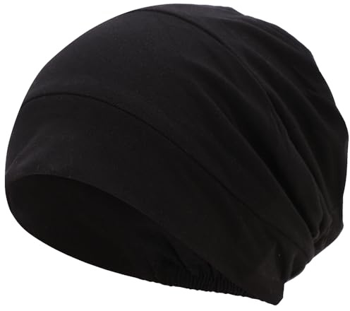 JarseHera Cotton Chemo Headwear Sleep Caps Headcover Cancer Hats for Women Men Beanie 1 PCS Black