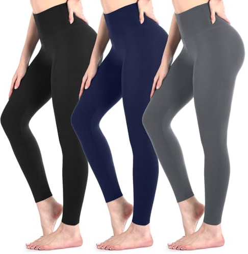 Sanpetix 3 Pack Black Leggings for Women Black/Grey/Navy LXL