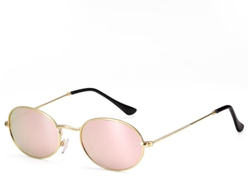 Dollger Gafas de sol ovaladas retro para mujer Gafas de sol vintage con montura metálica Gafas de sol antirreflejantes unisex Rosa