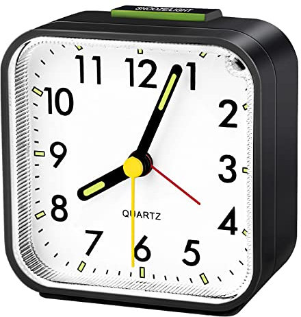 SPORWAY Sveglia Analogica Silenziosa senza Ticchettio: Sveglie da Comodino con Funzione Snooze e Luce, Portatile Sveglia al Quarzo Alimentata a Batteria per Camera da Letto, Ufficio, Viaggi (Nero)