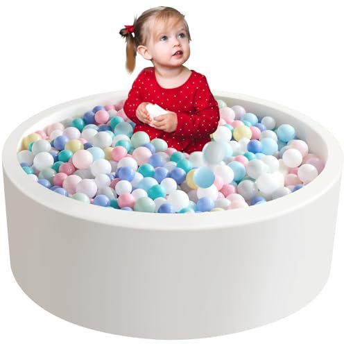 Aunekiv Piscina per palline in schiuma da 89,9 x 30 cm, per bambini dai 1 ai 3 anni, regalo ideale per ragazzi e ragazze, palline non incluse, bianco