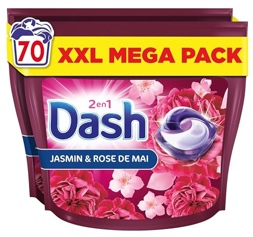 Dash 2en1 PODS, Lessive En Capsule, 70 Lavages, Jasmin Et Rose De Mai, 3 SEMAINES DE FRAÎCHEUR* AVEC L’ADOUCISSANT LENOR, Fabriquée En France, Dash 2in1
