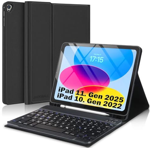 iPad 11 A16 tangentbord för iPad 10,9 tum 2022/11 tum 2025 – trådlöst avtagbart tangentbord iPad10 generationen fodral med pennhållare, QWERTZ tysk