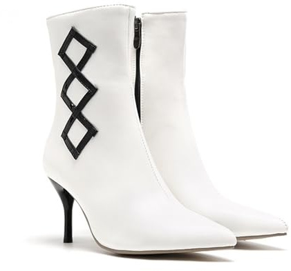 KKdhsfy 8 cm dam kattunge häl stövletter spetsig tå stiletto sida dragkedja ankelstövlar skor, vit, 46 EU