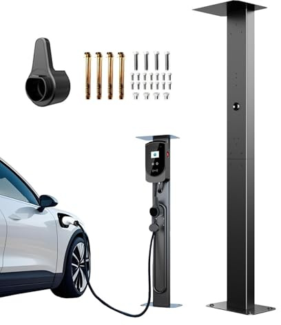 Supporto per Wallbox, Colonna di Supporto Resistente alle Intemperie Palo di Montaggio con Copertura Antipioggia Pedestal Single per Wallbox di Ricarica EV