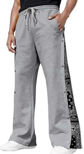 AIEOE Herr hiphopbyxor tryckknappar säckiga byxor mönster tryck joggingbyxor Y2K streetwear S-3XL, Ljusgrå, S
