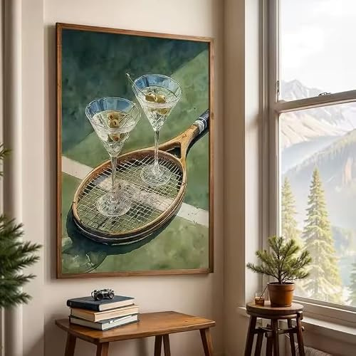 LMAIWANG Vintage affisch med tennisklubb tema canvas affisch med trendig cocktailkonst heminredning vardagsrum (20 x 30 cm/ramlös)