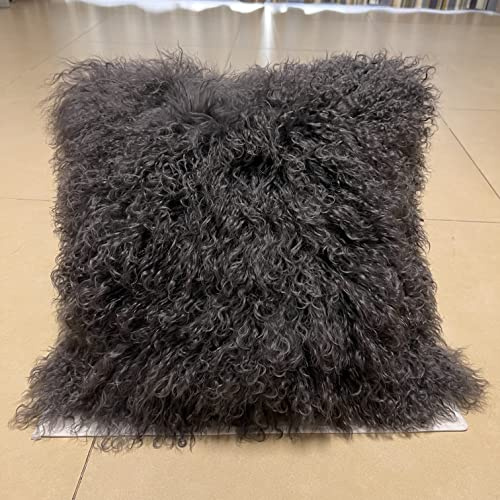 unite down 100% Real Mongolian Lamb Fur Cushion Cover/Pillowcase (20x20inch, Brown or Dark Grey) 1