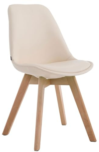 CLP Silla De Comedor Manado Tapizado En Cuero Sintético I Silla De Visitas con Base De 4 Patas De Madera I Silla De Salón con Respaldo I Color: | Color Crema Color del Marco Natura