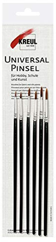 KREUL 723001 - Pinceaux pour peinture sur verre et porcelaine, 6 pièces poils de poney synthétiques ronds dans les tailles 00, 0, 1, 2, 3 et 4