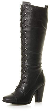 AJVANI high block heel lace up victorian style steampunk military boots size 5 38