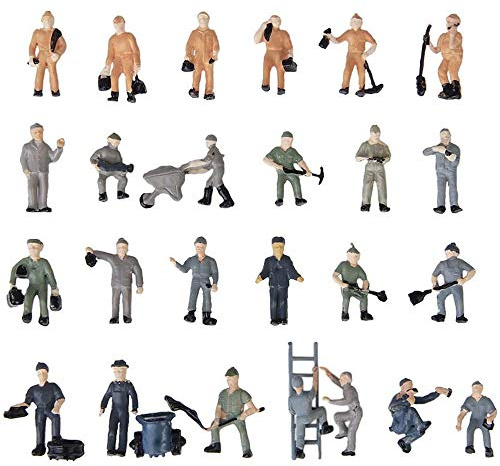 POFET - Lote de 25 Figuras pintadas 1:87 - Figuras de miniaturas de Trabajadores ferroviarios con Cubo y Escalera, miniaturas de Trabajadores