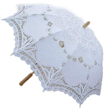 Katigan 80cm Victorian Lace Embroidery Wedding Umbrella Bridal Parasol, white