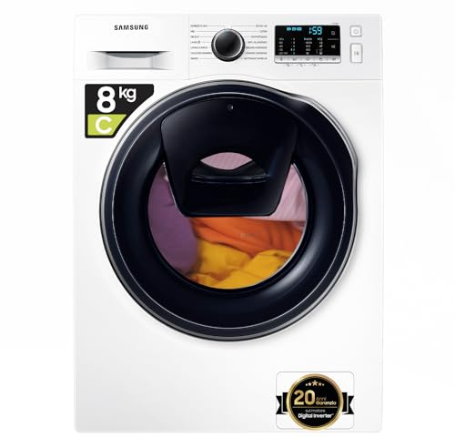 SAMSUNG AddWash™ WW8NK52E0VW/ET Machine à laver Slim AddWash™ WW8NK52E0VW/ET, Libre installation, 8 kg, 1200 tr/min, Classe C, Vapeur, Charge avant, 60 l x 85 h x 45 p cm