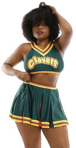 Haikyuu Women's Cheerleader Cosplay Costume Cheerleading Outfit Cheer Uniform Top Skirt Set (XXL, Green)