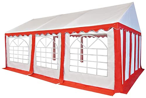 vidaXL Gartenzelt Wasserfestes Dach Festzelt Partyzelt Bierzelt Pavillon Gartenpavillon Zelt Outdoor Party Sonnenschutz PVC 4x6m Rot Weiß