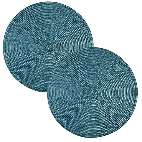 Tischset 2er Set Petrol rund 35 cm Ø Platzset abwaschbar Platzdeckchen Untersetzer