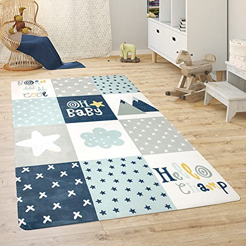 Paco Home Alfombra para Habitación Infantil Juegos Bebé Animales Arco Iris Corazón, tamaño:120x160 cm, Color:Azul