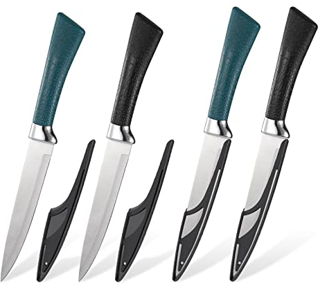 Lomgwumy Fruit Knife, Fruit Knife Set, with Scabbard, Exquisite and Beautiful, Fruit Knives Small is Suitable for Most Vegetables, Fruits and Meat,4-Piece (Black,Green)