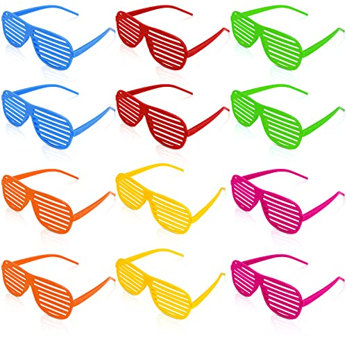Ainiv 12 Piezas Fiesta Gafas, Neón Obturador Gafas de Sol para Fiestas, Multicolor Diversión Gafa Fiesta los Años 80 y 90, Accesorios Trajes de Festival