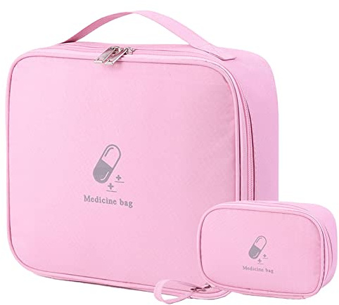 2 sacchetti per medicinali di grande capacità, vuoti impermeabili, per il primo soccorso, per la farmacia da viaggio, per viaggi, in casa, in ufficio, in ufficio, Colore: rosa., Große: 25 x 22 x 9 cm