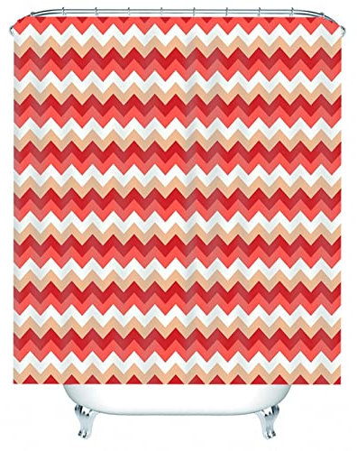 Whoiy Duschvorhang Beige Weiß, Duschvorhang Stoff 120X180cm Polyester Duschvorhänge Gewellte Streifen Rot für Outdoor Hotel