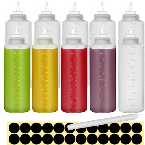 Happybase Bottiglia per salse da 1000 ml, 32oz, bottiglia squeeze in plastica per spezie, ketchup, sciroppo, BBQ, salsa, senape, insalata, condimenti