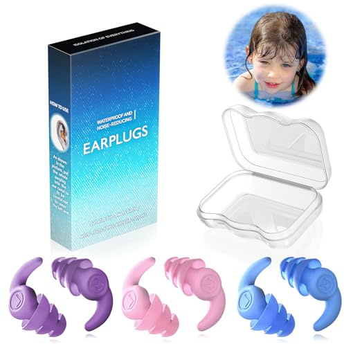 Tappi per Le Orecchie da Nuoto per Bambini, 3 Paia Tappi Orecchie Piscina Riutilizzabili Impermeabili, Protezione dell'orecchio per Doccia Nuoto Bagno per Bambini 4-12 Anni