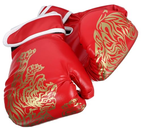 Happyyami Moufles de Boxe Rouges pour Garçon et Filles Respirant en PU Doublure Ajustable, Mitaines de Sparring pour Entraînement de Kickboxing et Muay Thaï