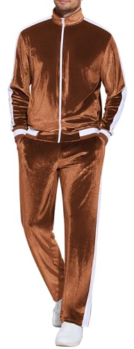 COOFANDY Mens Tracksuit 2 Piece Set Velour Velvet Sweatsuit Jogging Suits Full Zip Jacket Pants Outfits, Brown, Large