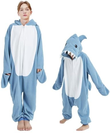Udekit Mono de Dibujos Animados, Azul Tiburón Mandíbula Pijama, Bata, Mameluco, Ropa de Dormir, Disfraz de Cosplay, Fiesta de Halloween para Niños de 9 a 12 Años
