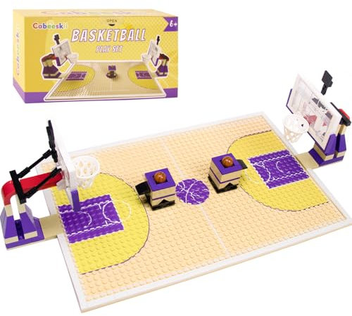 Cabeeskii Basketball-Spielset Bausteine Basketballplatz mit 2 Basketballständern, Grundplatten und Ball - Kompatibel mit großen Marken, Bausteine für Basketballspiel