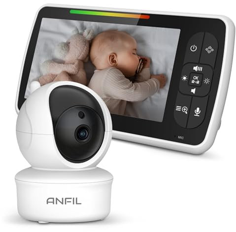 ANFIL® Babyphone mit Kamera 5 Zoll Zwei-Wege-Audio, Nachtsicht - Baby-Überwachungssicherheitssystem mit VOX-Modus - 30 Stunden Akku, Temperatur, Nachtsicht - 355° Schwenken- und 120° Neige-Zoomen