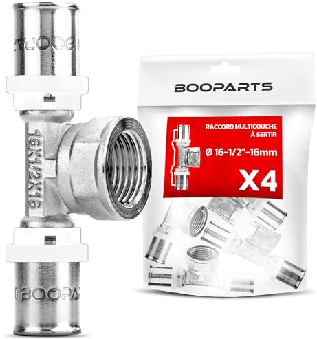 BOOPARTS - 4 pièces - raccord multicouche 16-1/2F(15-21)-16 a sertir contour TH - Té multicouche à sertir - raccord plomberie pour tube multicouche